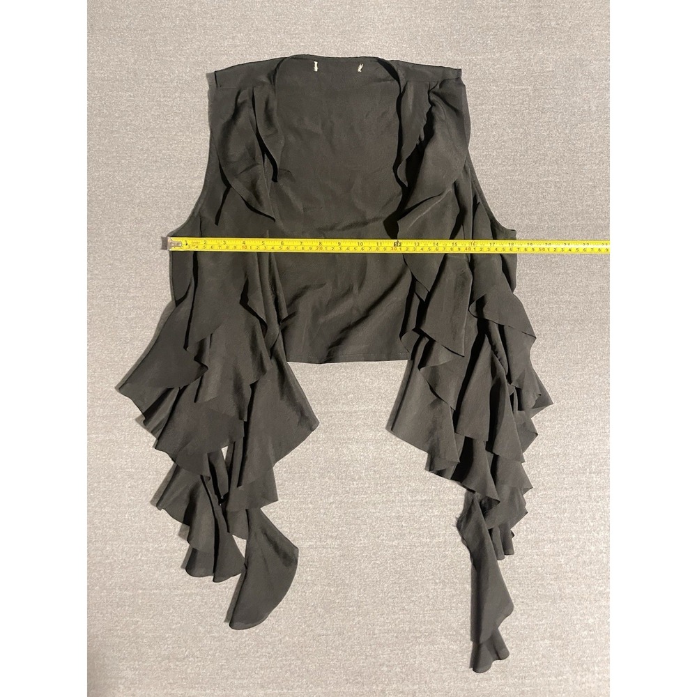 Black Cascading Ruffle Open Front Vest Size Small Layering Statement Career Top
